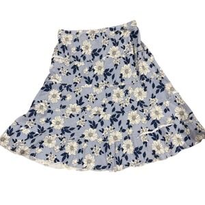 Studio West Womens Blue White Pinstripe Floral Tiered Ruffle Rayon Skirt Small